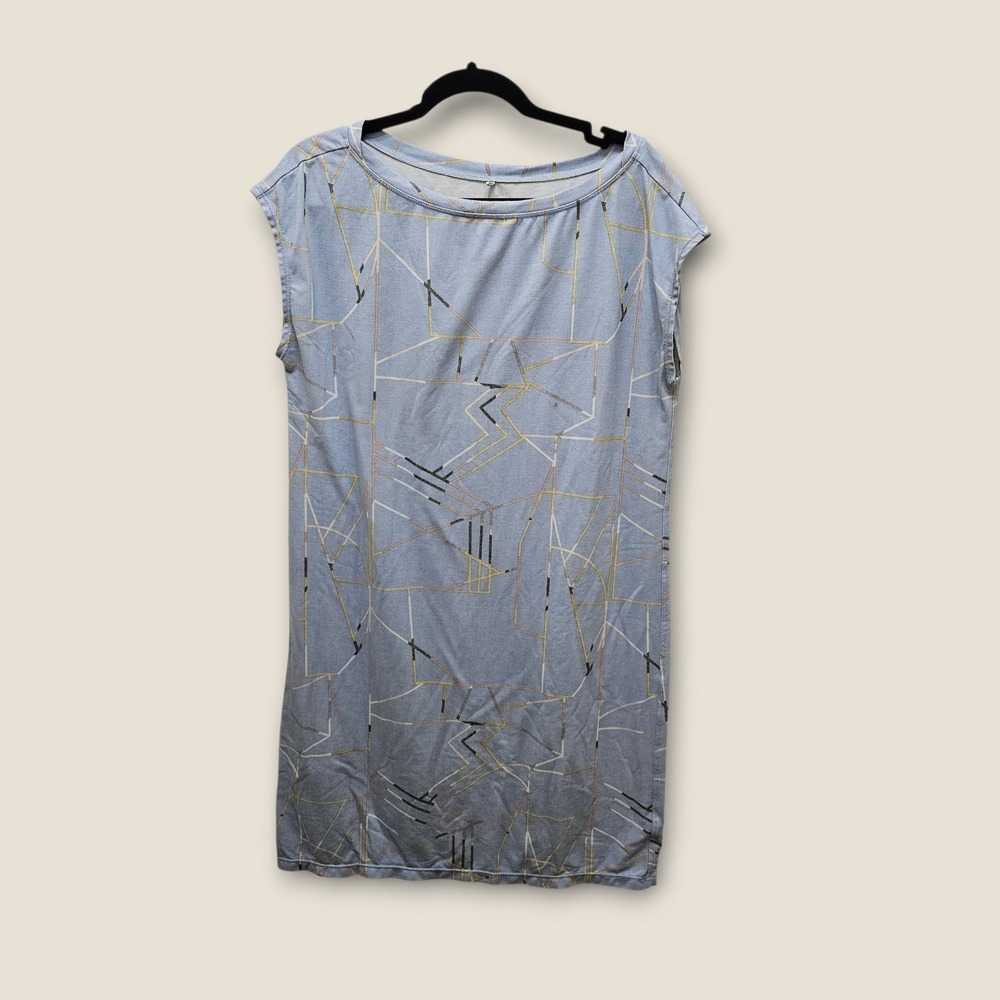 Prana Womens Sanna Geometric Print  Sleeveless Boatneck Dress Blue Size Medium‎